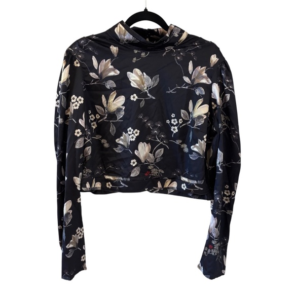 GUESS Black Floral Long Sleeve Mock Neck Top XL - Picture 2 of 13